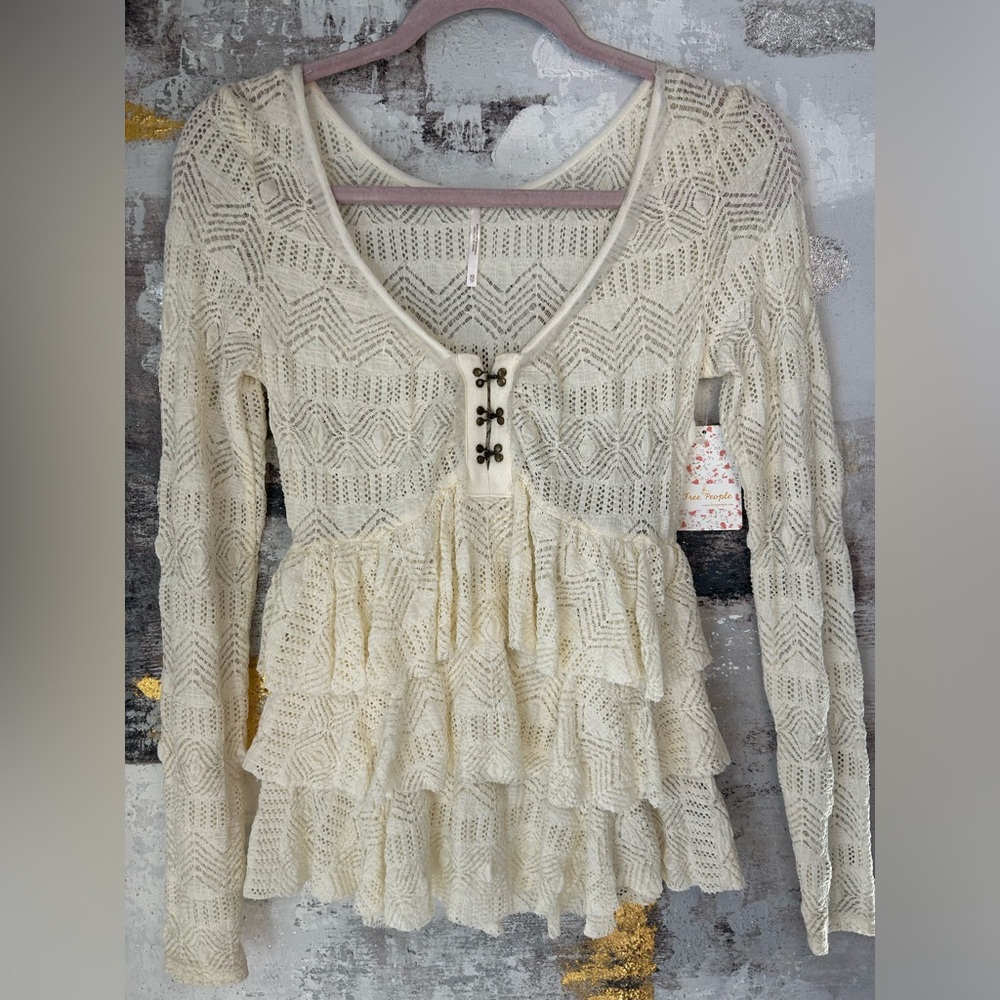 NWT Free People Lace Ruffle Tiered Boho Top